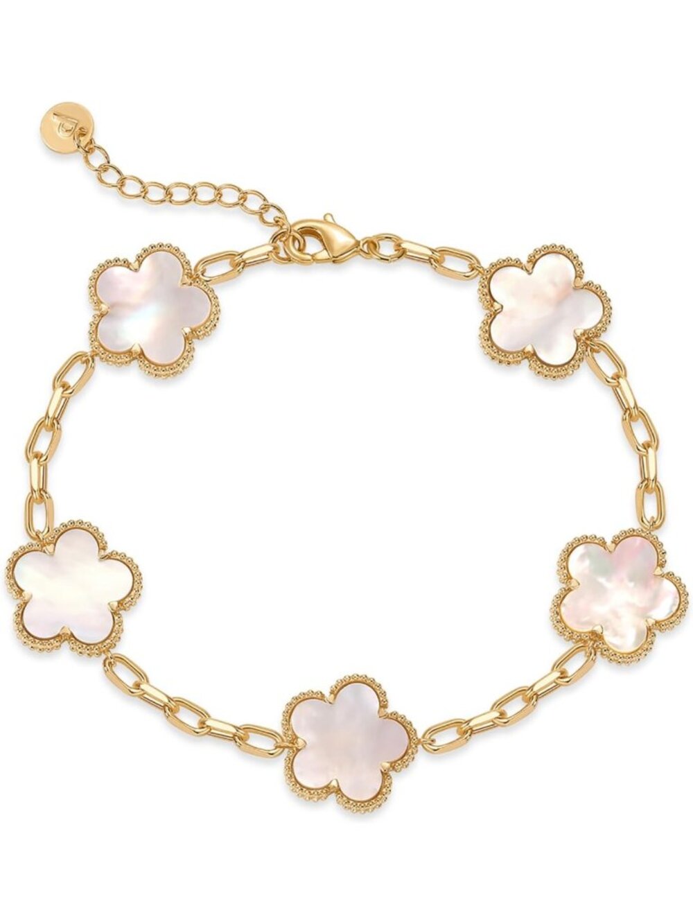 Elegant Clover Bracelet for Women, 14K Gold Plated with Mother of Pearl Charm